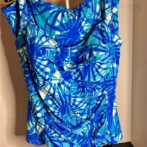 Avenue Blue and White Tropical Swim Blouse